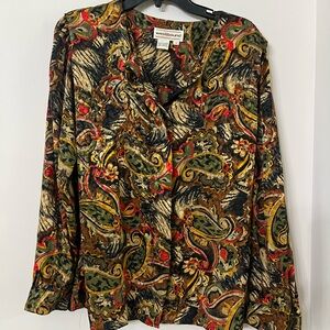 Westbound Multicolor Paisley Button-Up Blouse - Green, Gold, Red